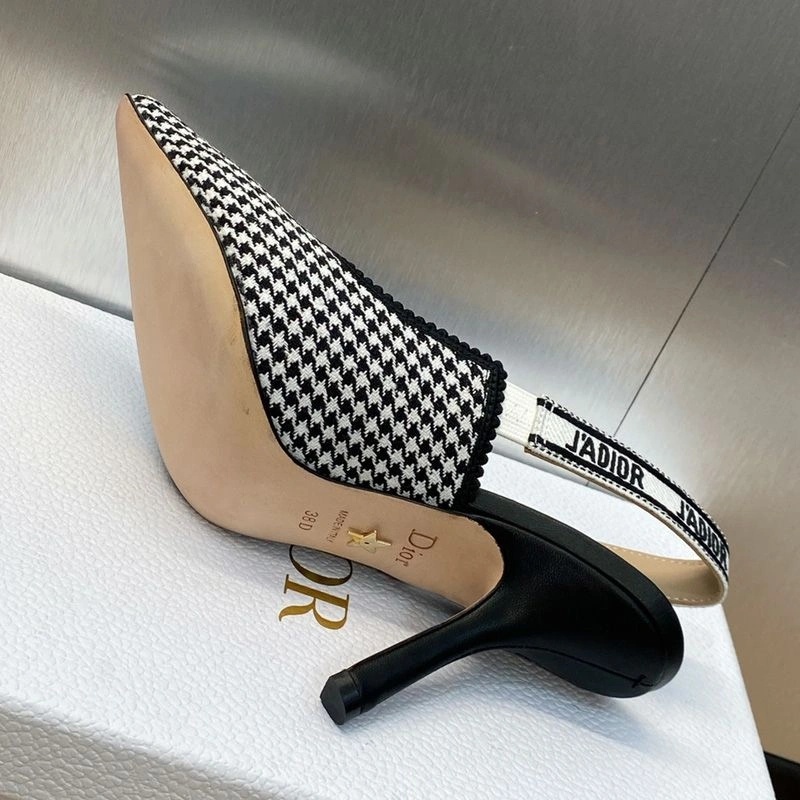 J'Adior Slingback Pumps Women Mirco Houndstooth Motif Canvas Black - Image 3