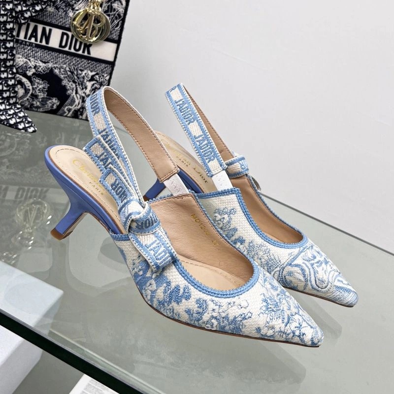 J'Adior Slingback Pumps Women Toile de Jouy Motif Canvas Sky Blue - Image 4