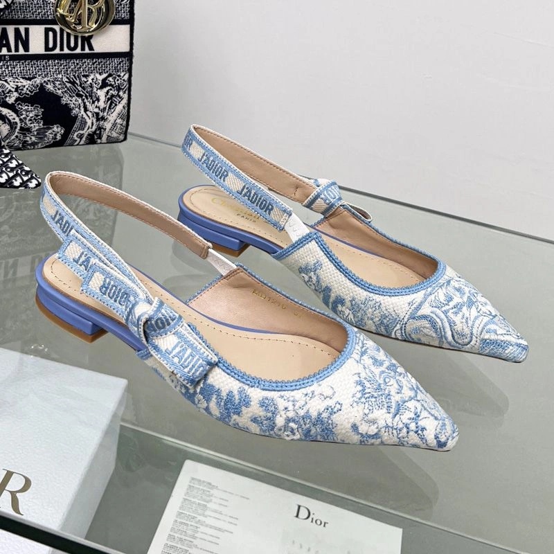 J'Adior Slingback Pumps Women Toile de Jouy Motif Canvas Sky Blue - Image 6