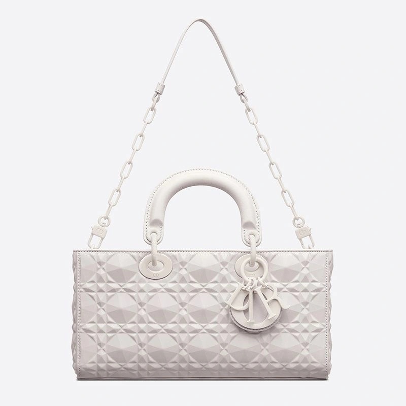 Medium Lady D-Joy Bag Ultramatte Cannage Calfskin with Diamond Motif White - Image 4