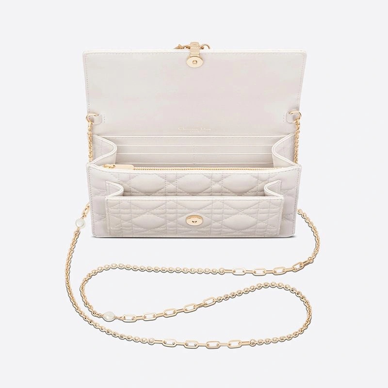 Lady Dior Chain Pouch Cannage Lambskin White - Image 3