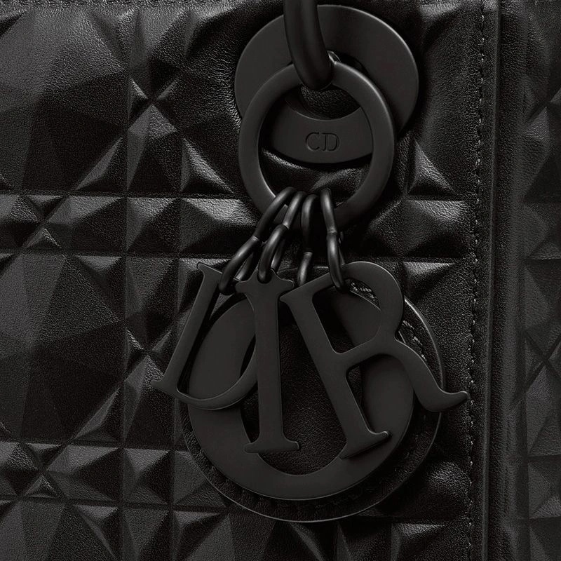 Mini Lady Dior Bag Ultramatte Cannage Calfskin with Diamond Motif Black - Image 4