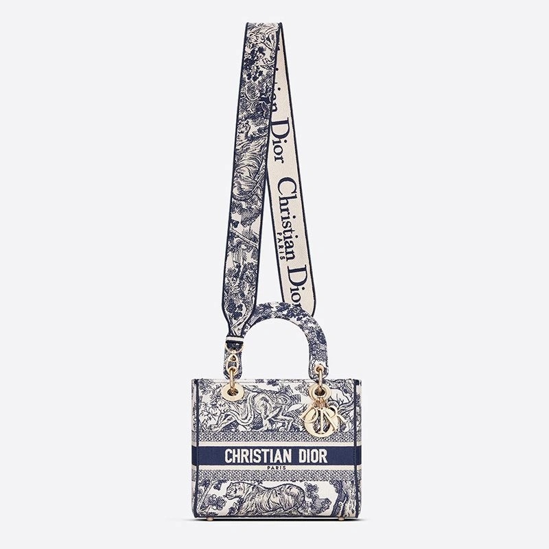 Medium Lady D-lite Bag Toile de Jouy Motif Canvas Blue - Image 5