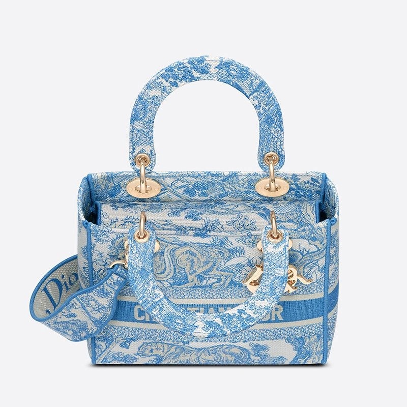 Medium Lady D-lite Bag Toile de Jouy Motif Canvas Light Blue - Image 4